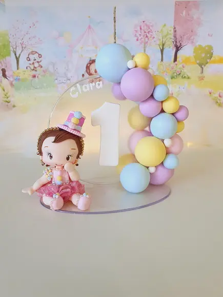 Topo de Bolo Circo Rosa Personalizado em Biscuit