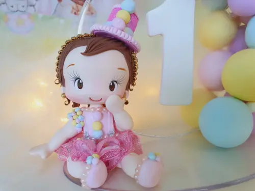 Topo de Bolo Circo Rosa Personalizado em Biscuit
