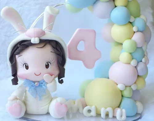 Topo de Bolo Coelhinha de Páscoa Personalizada em Biscuit