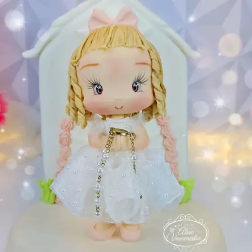 Topo de Bolo Criança Personalizada Batizado em Biscuit