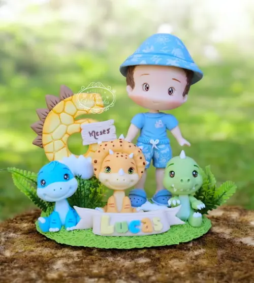 Topo de Bolo Dinossauro Baby Personalizado em Biscuit