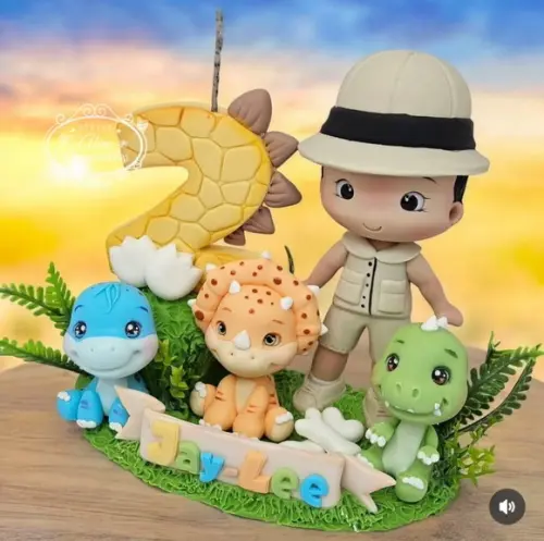 Topo de Bolo Dinossauro Baby Personalizado em Biscuit