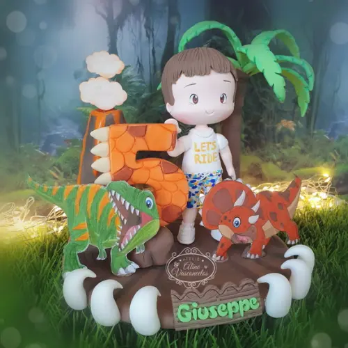 Topo de Bolo Dinossauro Personalizado em Biscuit