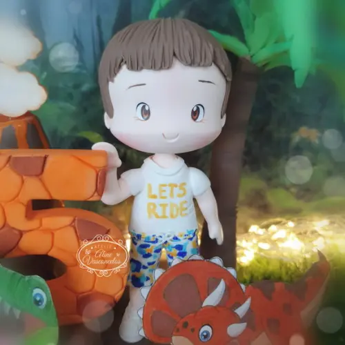 Topo de Bolo Dinossauro Personalizado em Biscuit