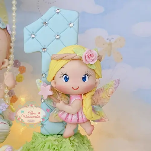 Topo de Bolo Fada Personalizada em Biscuit