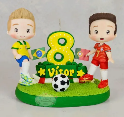 Topo de Bolo Futebol Copa do Mundo Personalizado em Biscuit