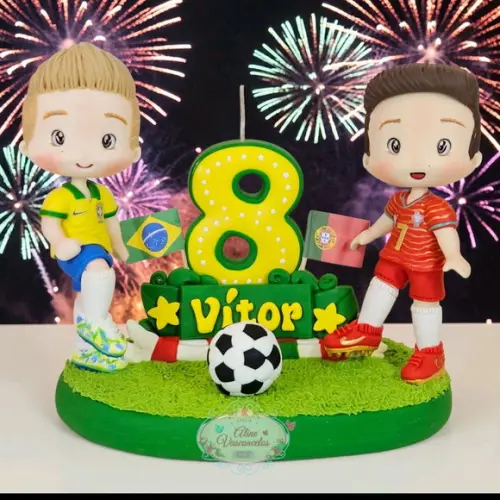 Topo de Bolo Futebol Copa do Mundo Personalizado em Biscuit