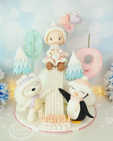 Topo de Bolo Inverno Personalizado em Biscuit