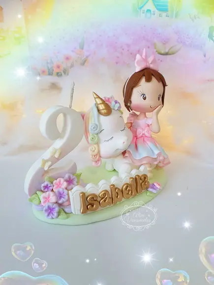 Topo de Bolo Jardim Unicórnio Personalizado em Biscuit