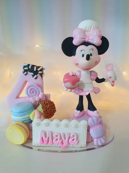 Topo de Bolo Minnie Confeiteira em Biscuit