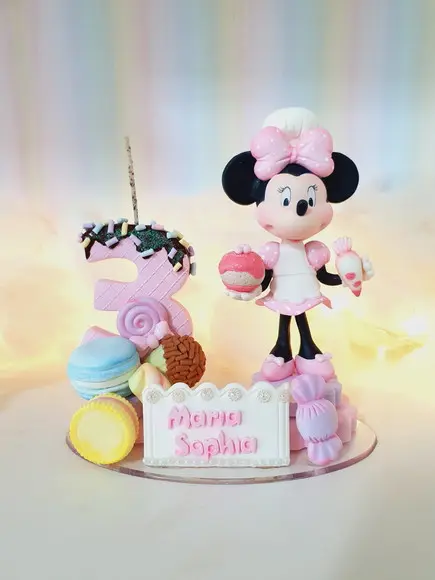 Topo de Bolo Minnie Confeiteira em Biscuit