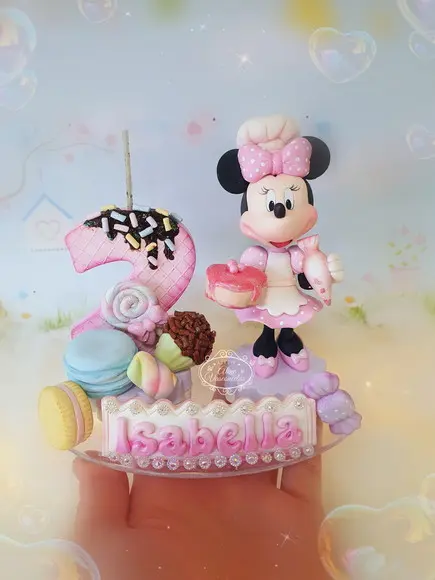 Topo de Bolo Minnie Confeiteira em Biscuit