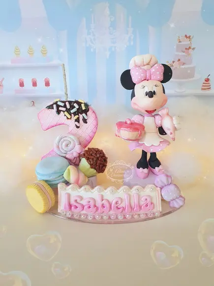 Topo de Bolo Minnie Confeiteira em Biscuit