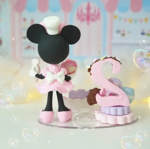 Topo de Bolo Minnie Confeiteira em Biscuit