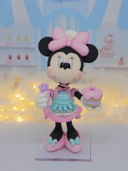 Topo de Bolo Minnie Confeiteira em Biscuit