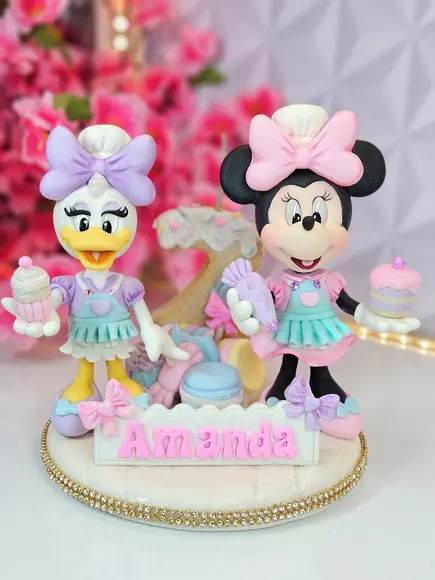 Topo de Bolo Minnie e Margarida Confeiteiras em Biscuit