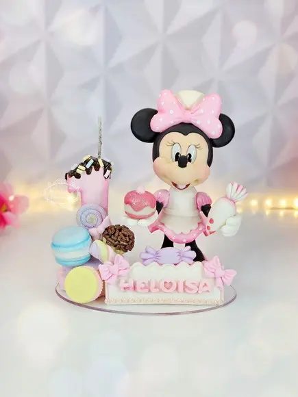 Topo de Bolo Minnie Confeiteira em Biscuit