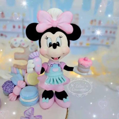 Topo de Bolo Minnie e Margarida Confeiteiras em Biscuit