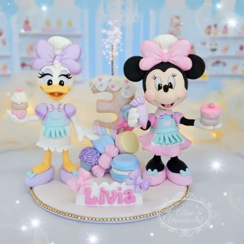Topo de Bolo Minnie e Margarida Confeiteiras em Biscuit