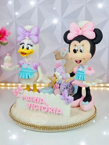 Topo de Bolo Minnie e Margarida Confeiteiras em Biscuit