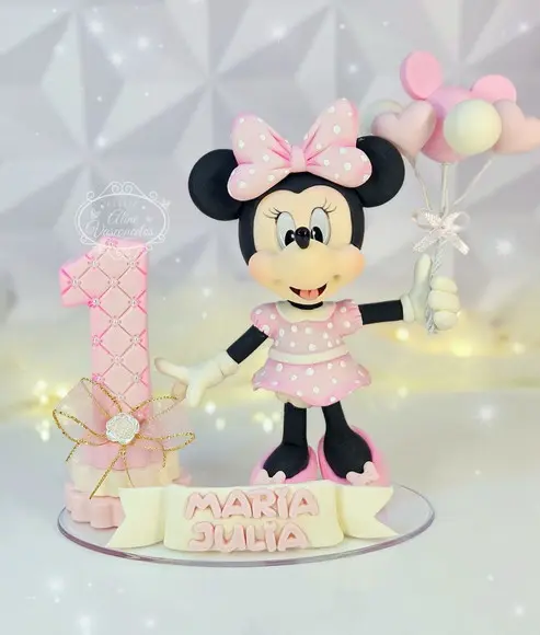 Topo de Bolo Minnie Mouse Personalizada em Biscuit