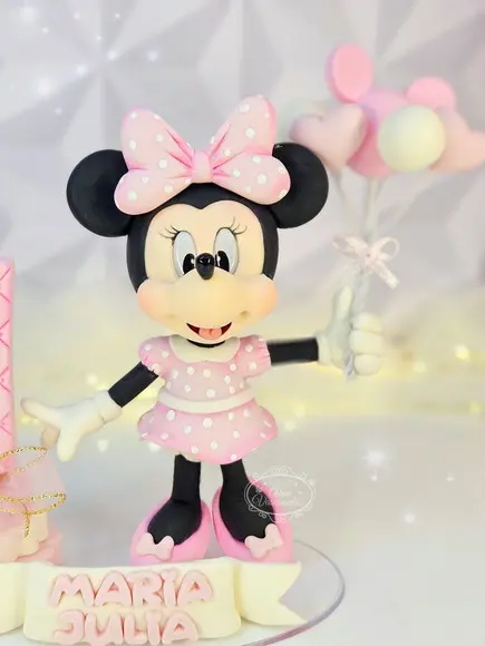 Topo de Bolo Minnie Mouse Personalizada em Biscuit