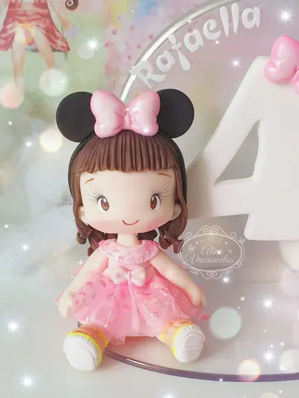 Topo de Bolo Minnie Mouse Personalizada em Biscuit