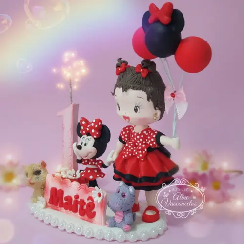 Topo de Bolo Minnie Mouse Personalizada em Biscuit