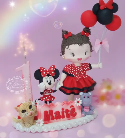 Topo de Bolo Minnie Mouse Personalizada em Biscuit