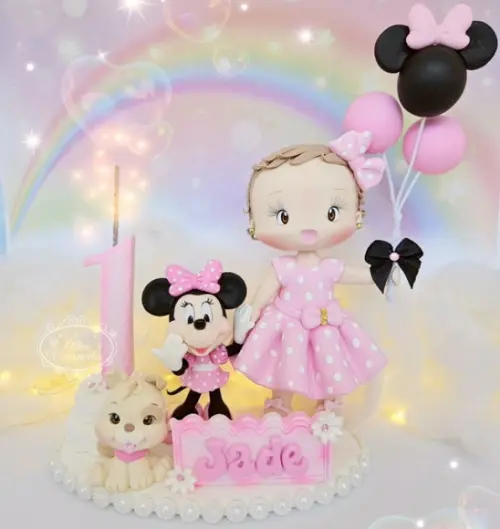 Topo de Bolo Minnie Mouse Personalizado em Biscuit