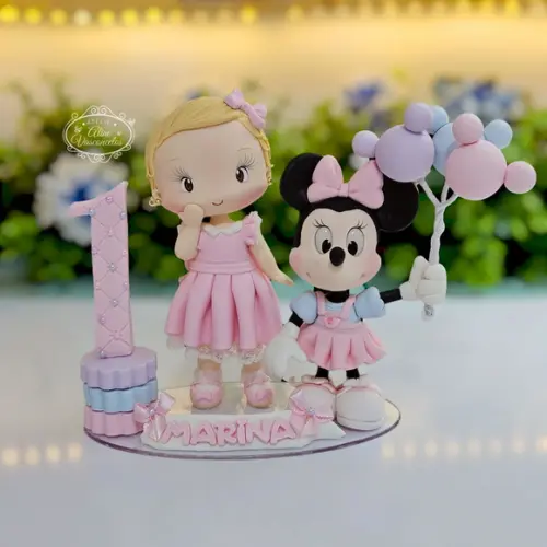 Topo de Bolo Minnie Mouse Personalizado em Biscuit