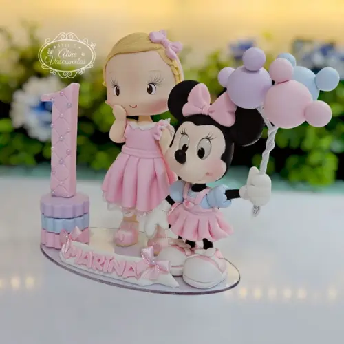 Topo de Bolo Minnie Mouse Personalizado em Biscuit