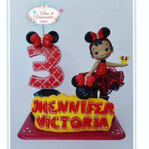 Topo de Bolo Minnie Mouse Personalizado em Biscuit