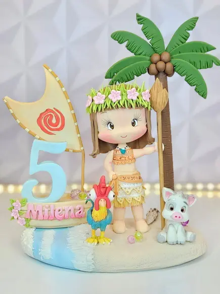 Topo de Bolo Moana Personalizada em Biscuit