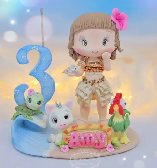 Topo de Bolo Moana Personalizada em Biscuit