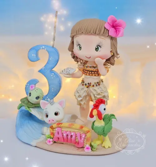Topo de Bolo Moana Personalizada em Biscuit