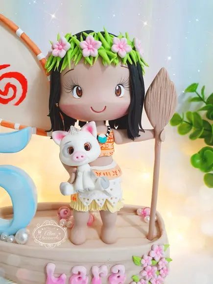 Topo de Bolo Moana Personalizada em Biscuit