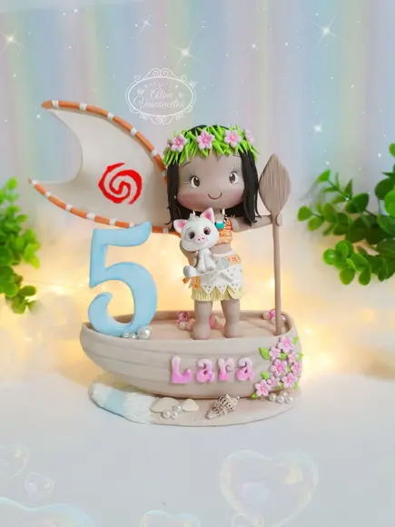 Topo de Bolo Moana Personalizada em Biscuit