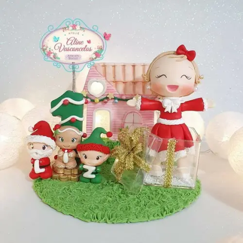 Topo de Bolo Natal Personalizado em Biscuit