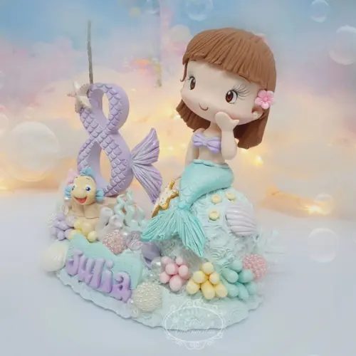 Topo de Bolo Pequena Sereia Personalizada em Biscuit