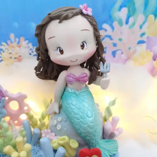 Topo de Bolo Pequena Sereia Personalizada em Biscuit