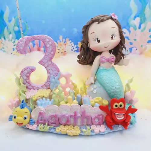 Topo de Bolo Pequena Sereia Personalizada em Biscuit