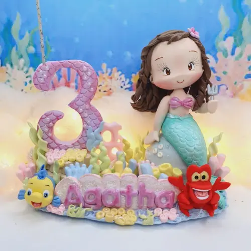 Topo de Bolo Pequena Sereia Personalizada em Biscuit