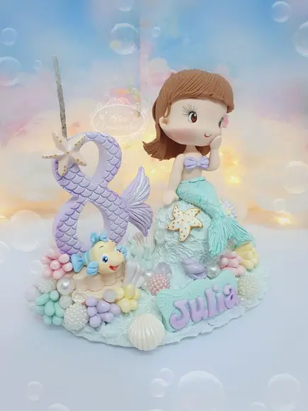 Topo de Bolo Pequena Sereia Personalizada em Biscuit