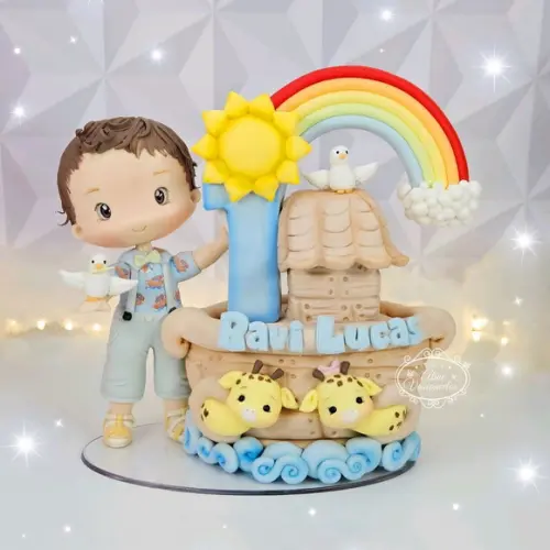 Topo de Bolo Personalizado Arca de Noé em Biscuit