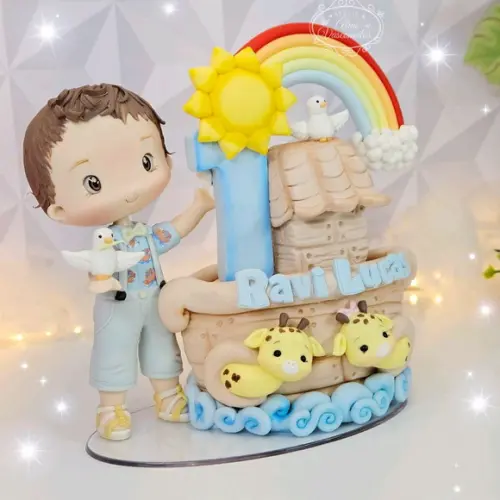 Topo de Bolo Personalizado Arca de Noé em Biscuit
