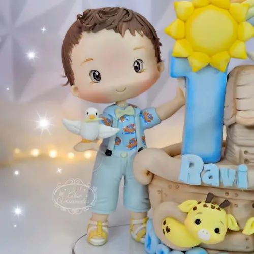 Topo de Bolo Personalizado Arca de Noé em Biscuit