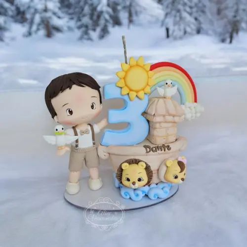 Topo de Bolo Personalizado Arca de Noé em Biscuit