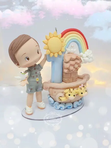 Topo de Bolo Personalizado Arca de Noé em Biscuit
