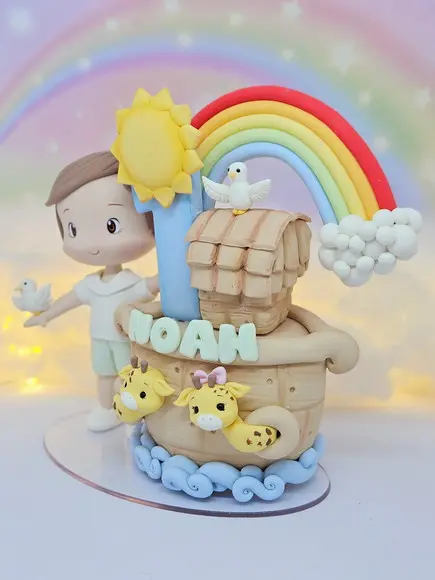 Topo de Bolo Personalizado Arca de Noé em Biscuit